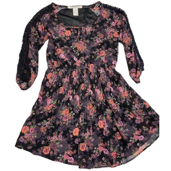 American Rag cie Dress Womens MEDIUM Black Purple Pink Green Long Sleeve Chiffon - Picture 6 of 9